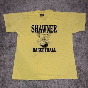 VTG 90s Shawnee Basketball #2 Yellow Single Stitch Shirt Made in USA FOTL Best L